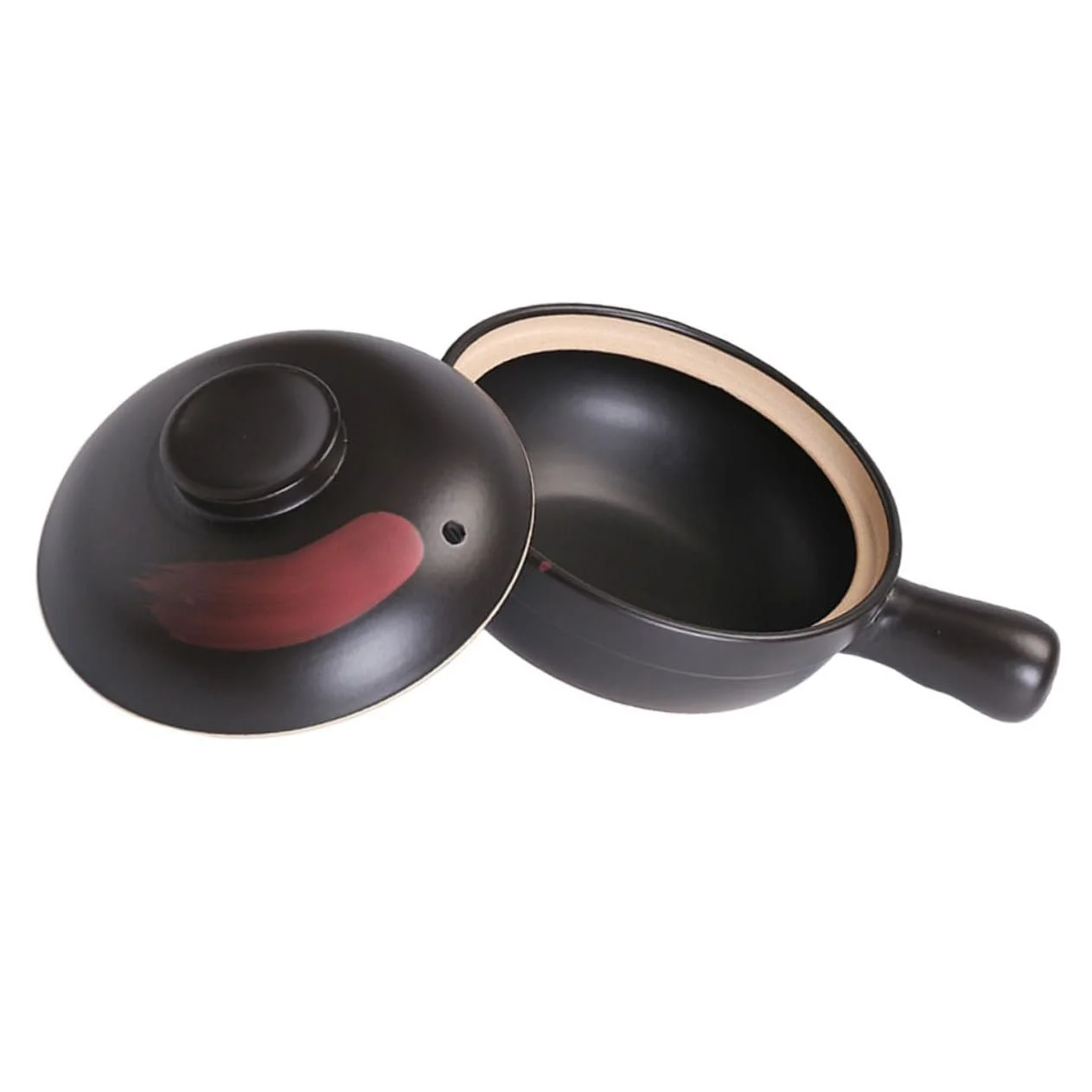 Кастрюля для тушения глиняная термостойкая с ручкой для газовой плиты, фото №1