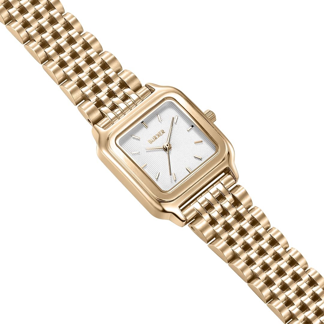 Женские часы BURKER Macy Квадратные Женские часы Браслет со звеньями Нержавеющая сталь Аналоговые Кварцевые 3 ATM Водонепроницаемые Золотой Белый, фото №2
