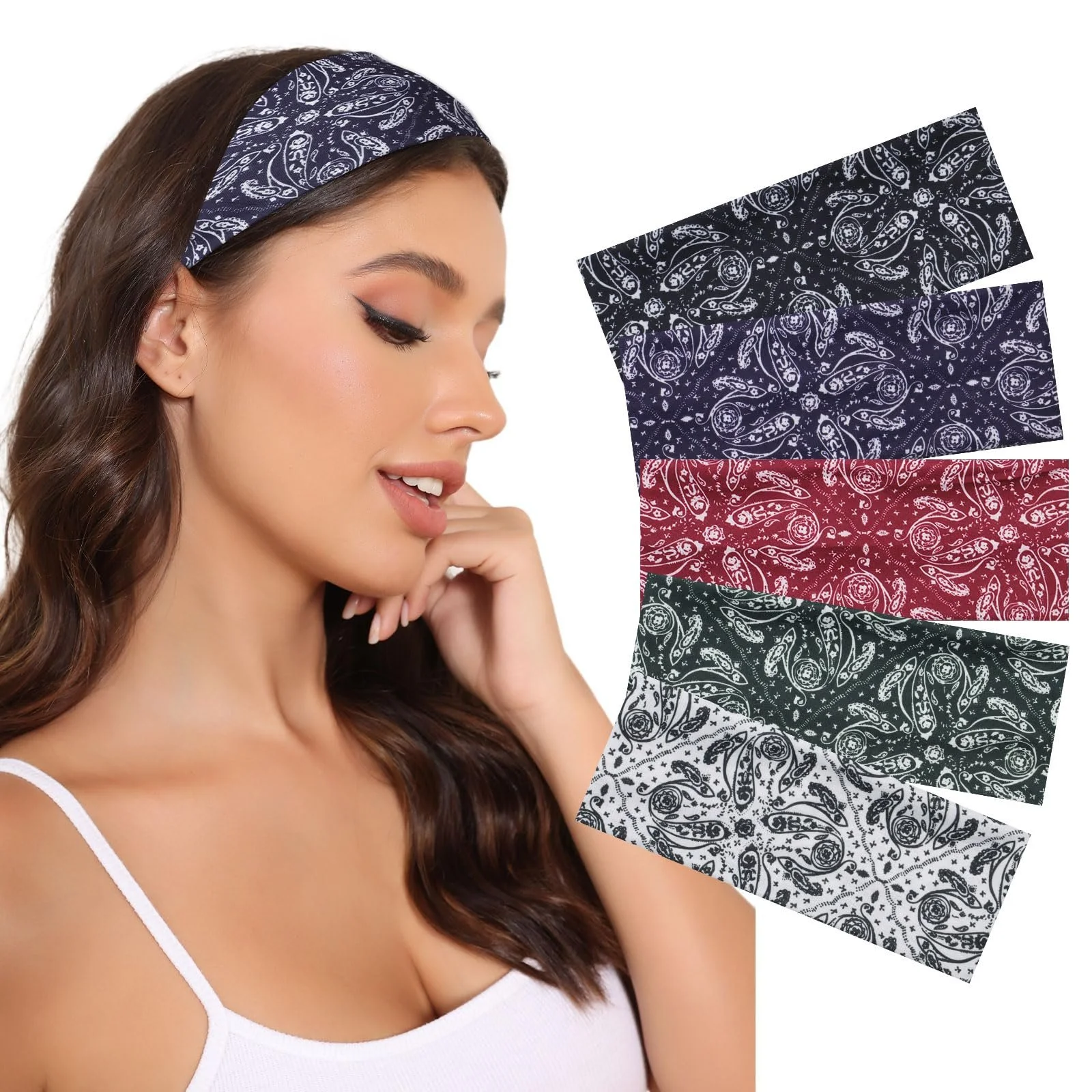 Пов'язка на голову Бавовняна еластична Kajeer Набір з 5 штук, фото №1