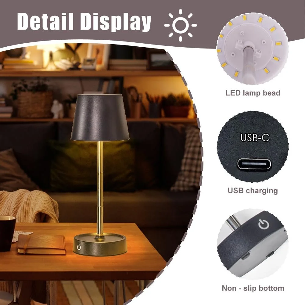 Настільна лампа LED бездротова акумуляторна телескопічна сенсорна регульована яскравість 2 шт., фото №4