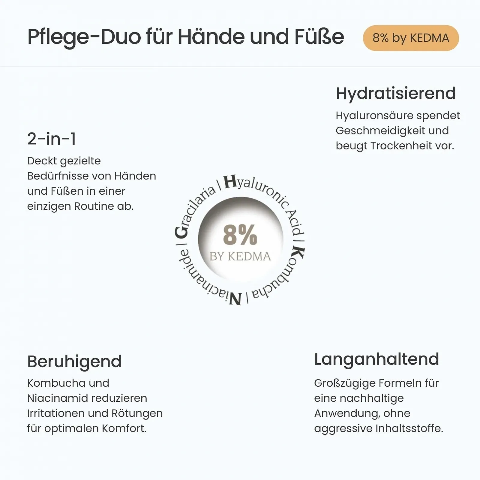 Крем для рук и ног 8% Набор для увлажнения и восстановления - Комбуча, гиалуроновая кислота и ниацинамид - для всех типов кожи - 2 x 100 г, фото №2