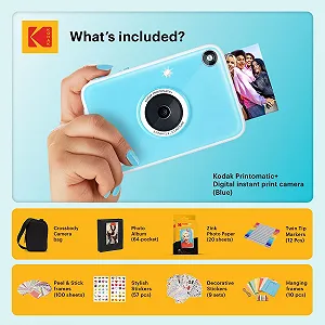 Цифровая фотокамера мгновенной печати Kodak Printomatic+ 10 MP Zink 2x3 Set Bag 20 Pack Paper Album Sticker Frame & Marker Blue synthetic.ua - Фото 1