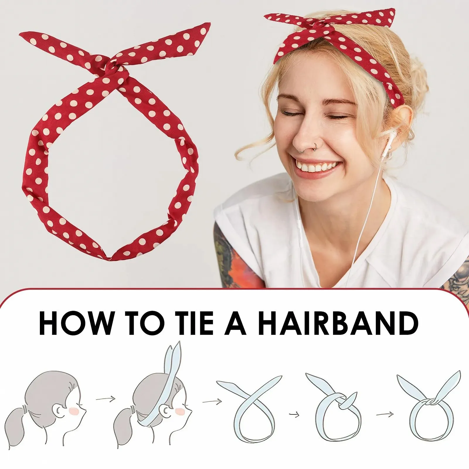 Набір пов'язок на голову в горошок для дівчат та жінок, фото №4