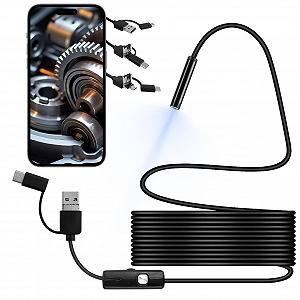 Эндоскоп Инспекционная Камера Type C USB 3 в 1 с 6 LED Подсветками 7мм IP67 Водонепроницаемая для труб Android Компьютер (2м) - Фото 1