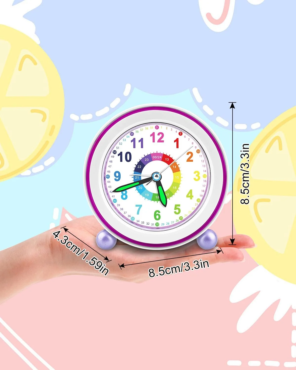 Дитячий Будильник Ayybboo Кварцовий Аналоговий Безшумний з Функцією Повтору та Нічником, фото №6