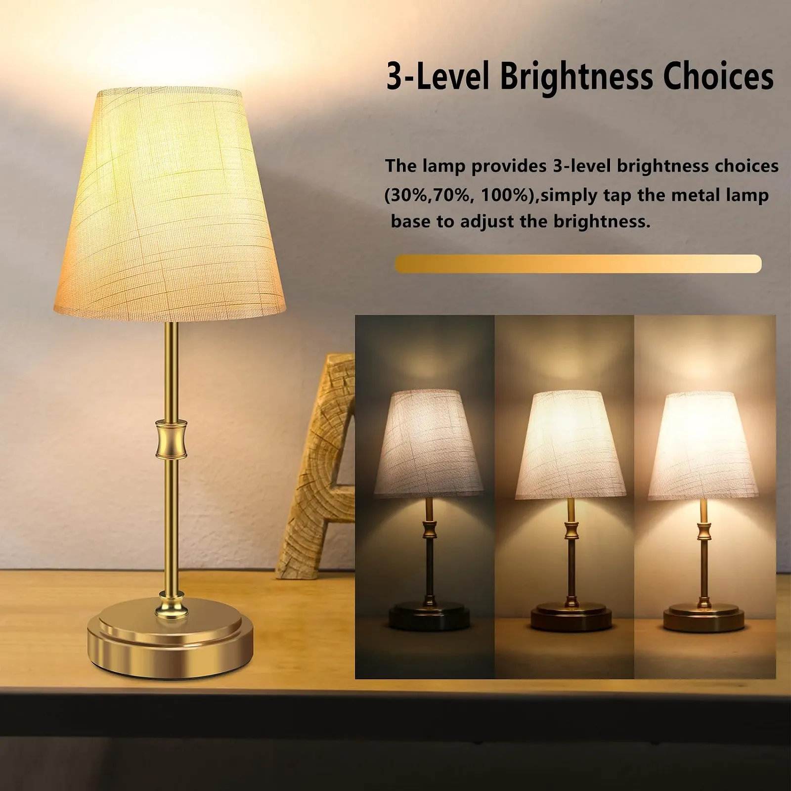 Настільні лампи Totofac Bedside Lamp сенсорні димовані (набір 2 шт.) LED E14 Білий / Золотий, фото №2