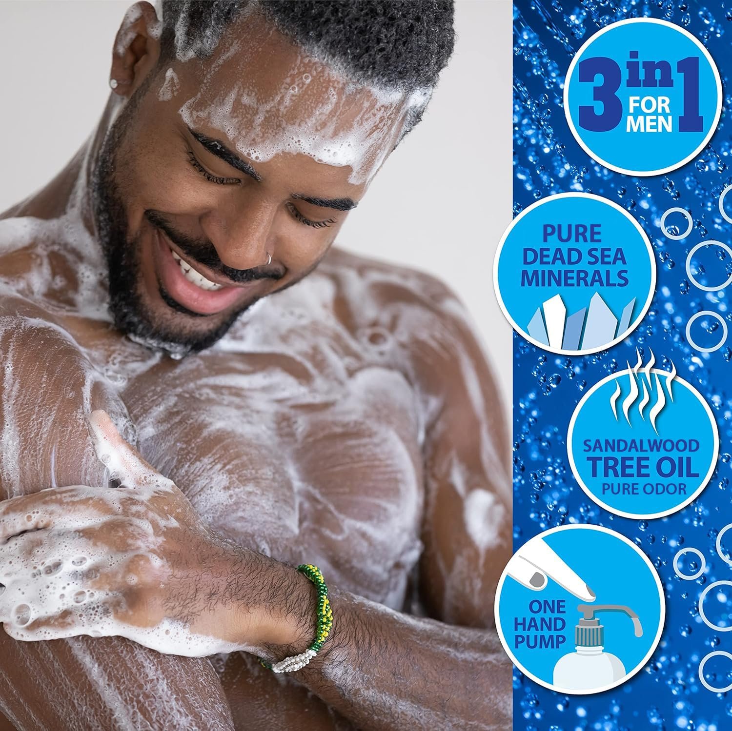 Гель для душу 3-в-1 Dead Sea Collection для чоловіків з олією сандалового дерева та сіллю Мертвого моря 1000 мл, фото №2