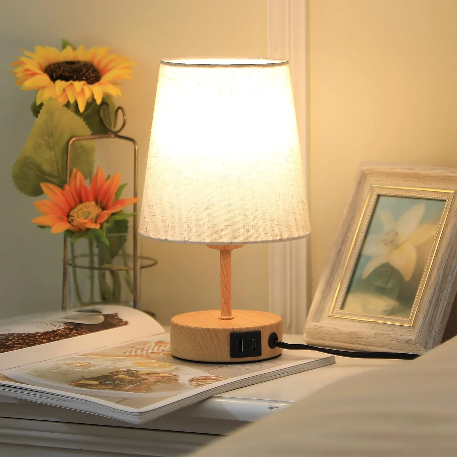 Настільна лампа PreeOtti Сенсорна Димирувана USB A+C LED Льняна, фото №1