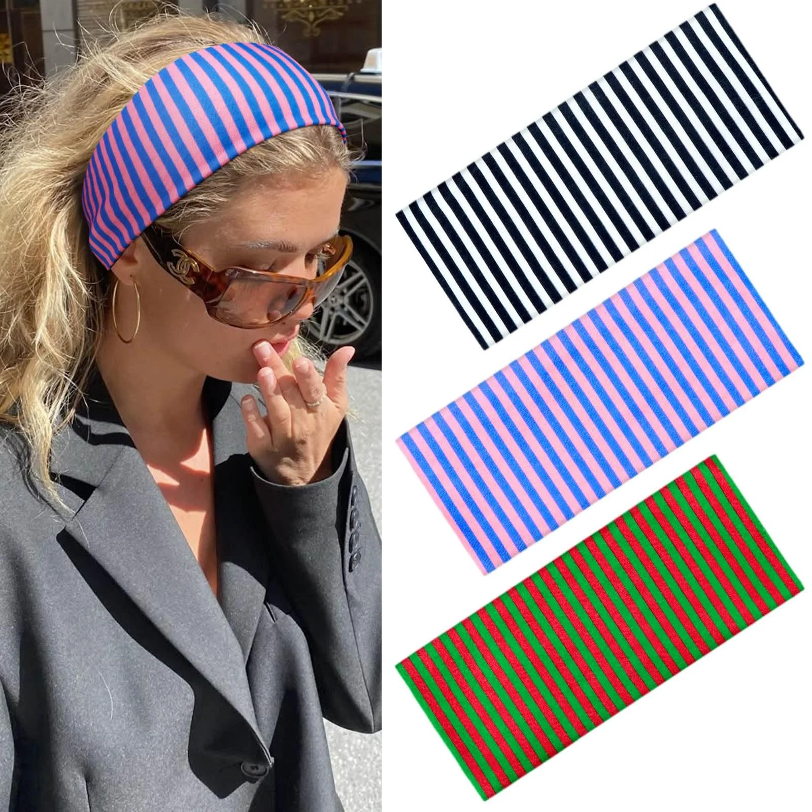 Спортивна широка пов'язка на голову 3 шт., фото №1