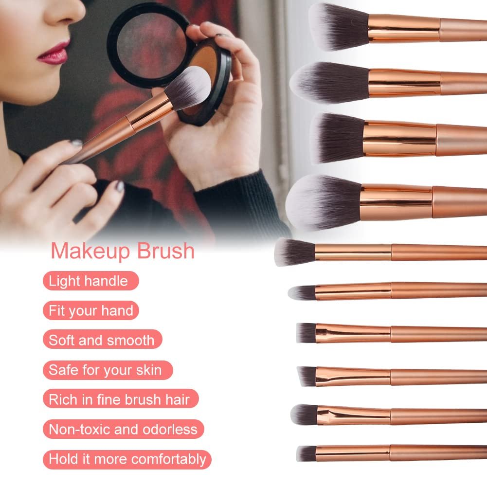 Набор кистей для макияжа лица Verdant Touch, 10 шт, кисти для румян, пудры, теней для век, губ, градиентное розовое золото, фото №2