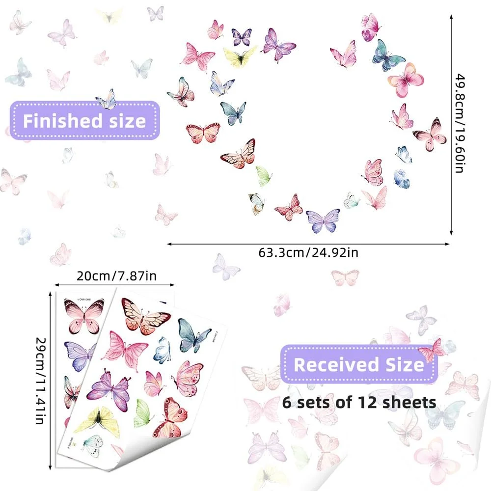 Наклейки на стіну milaosk Набір 150 шт. Метелики Самоклеючі Різнокольорові Рожеві, фото №2