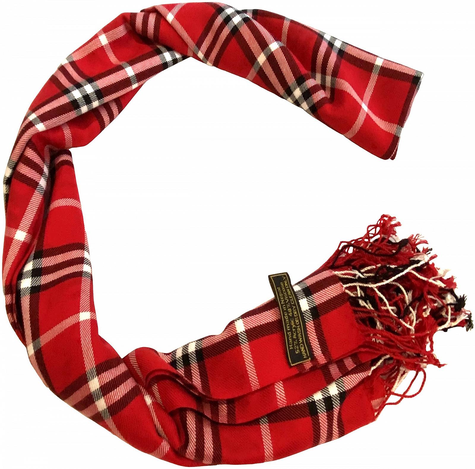 Пашміна Шарф CJ Apparel Tartan Design Непальські китиці Червоний, фото №3