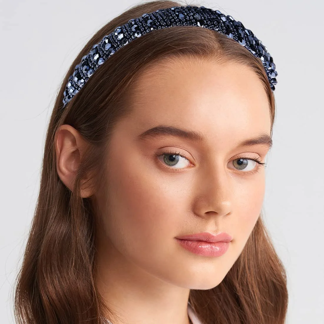 Обруч для волосся з кришталевими намистинами Темно-синій, фото №4