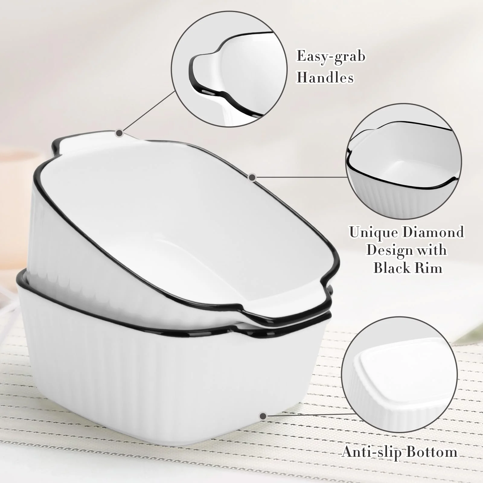 Набір форм для запікання 400 мл 3 шт. кераміка з ручками, фото №6