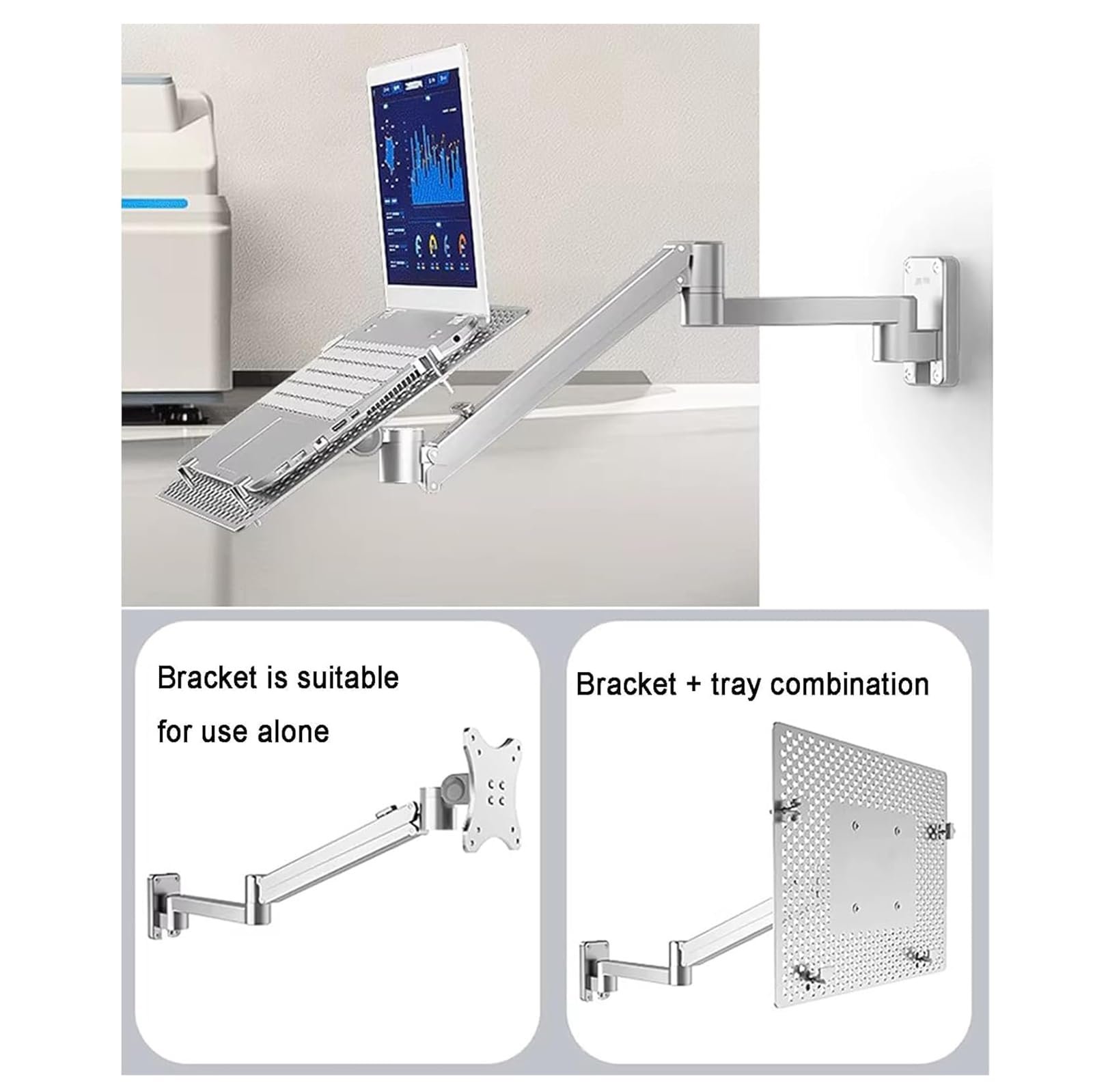 Настінне кріплення для ноутбука з ергономічним плечем, замикаючою платформою та поворотом на 180 для офісу та дому, фото №2