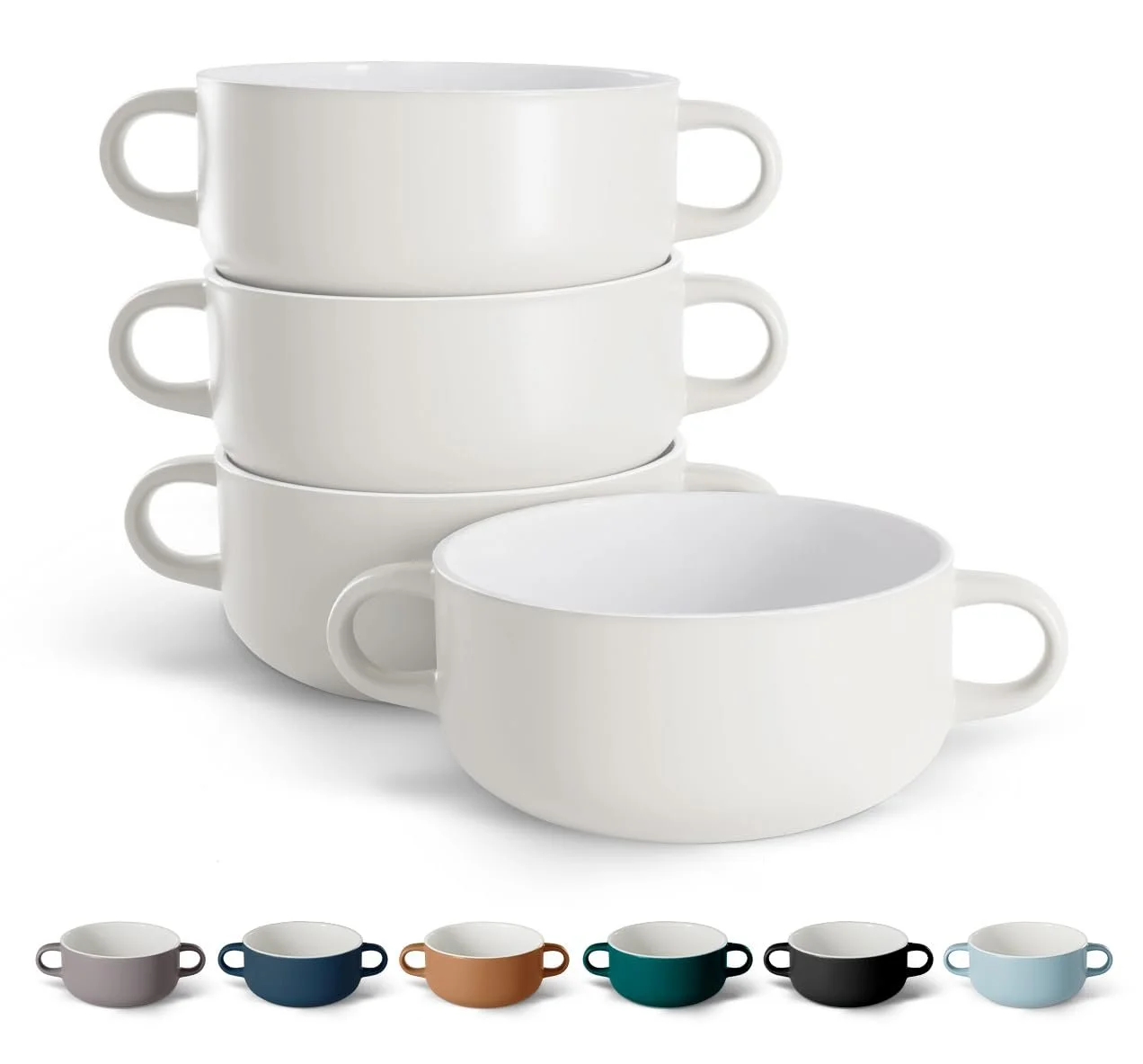 Миски для запекания Kook 4 шт. керамические с ручками 20 унций Белый, фото №1