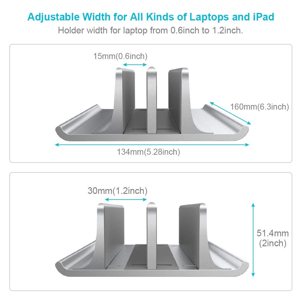 Подставка для ноутбука вертикальная VAYDEER Регулируемая 4-в-1 Алюминиевая до 17.3 дюймов Серебристая, фото №3