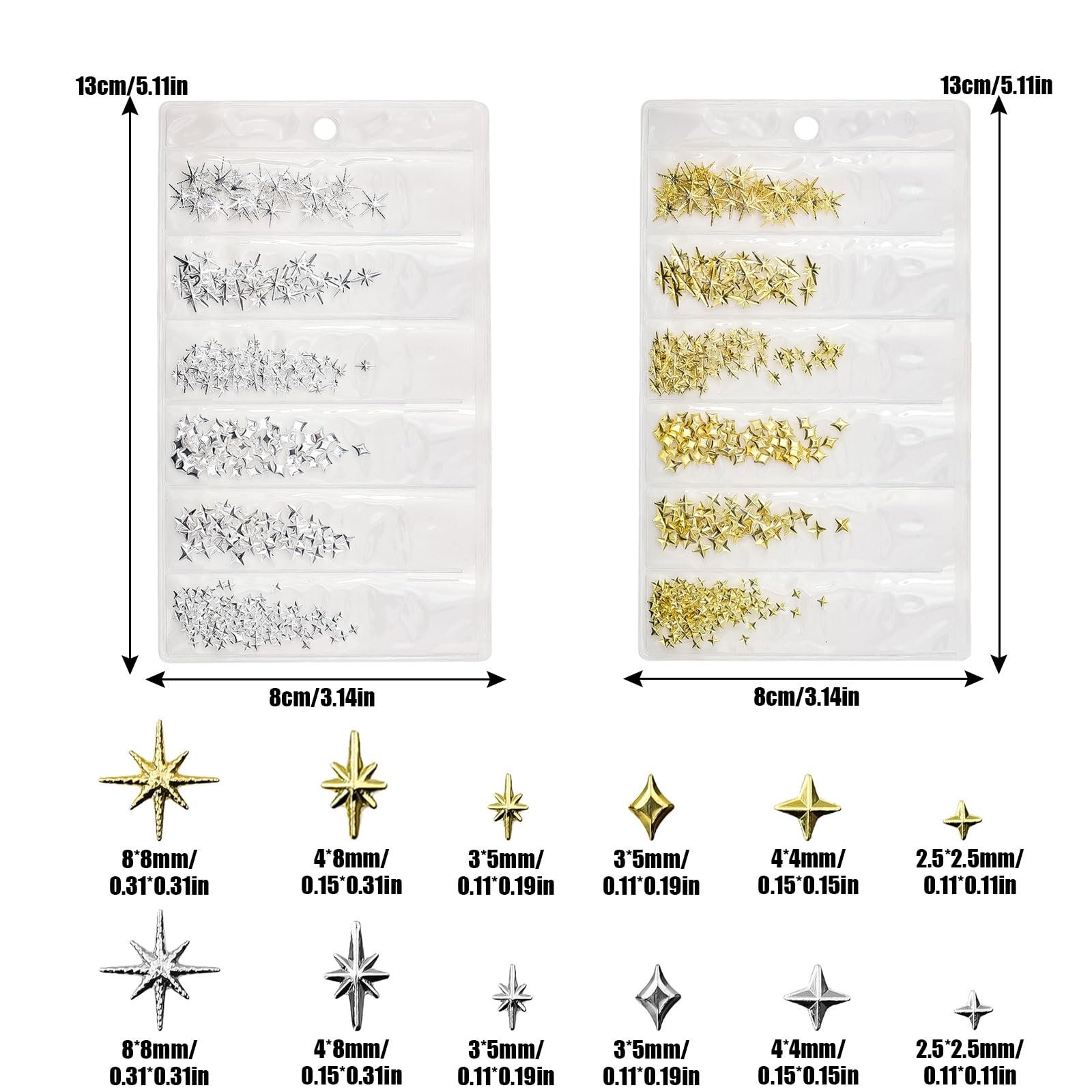Украшения для ногтей Звезды 3D 750 шт. Золото + Серебро A, фото №2 Украшения для ногтей Звезды 3D 750 шт. Золото + Серебро A, фото №2
