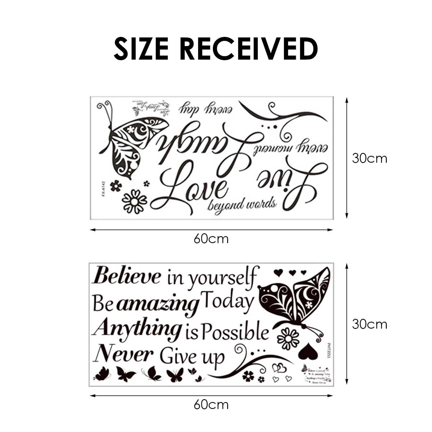 Наклейки на стіну Butterfly Love метелики та написи чорні 2 шт., фото №2