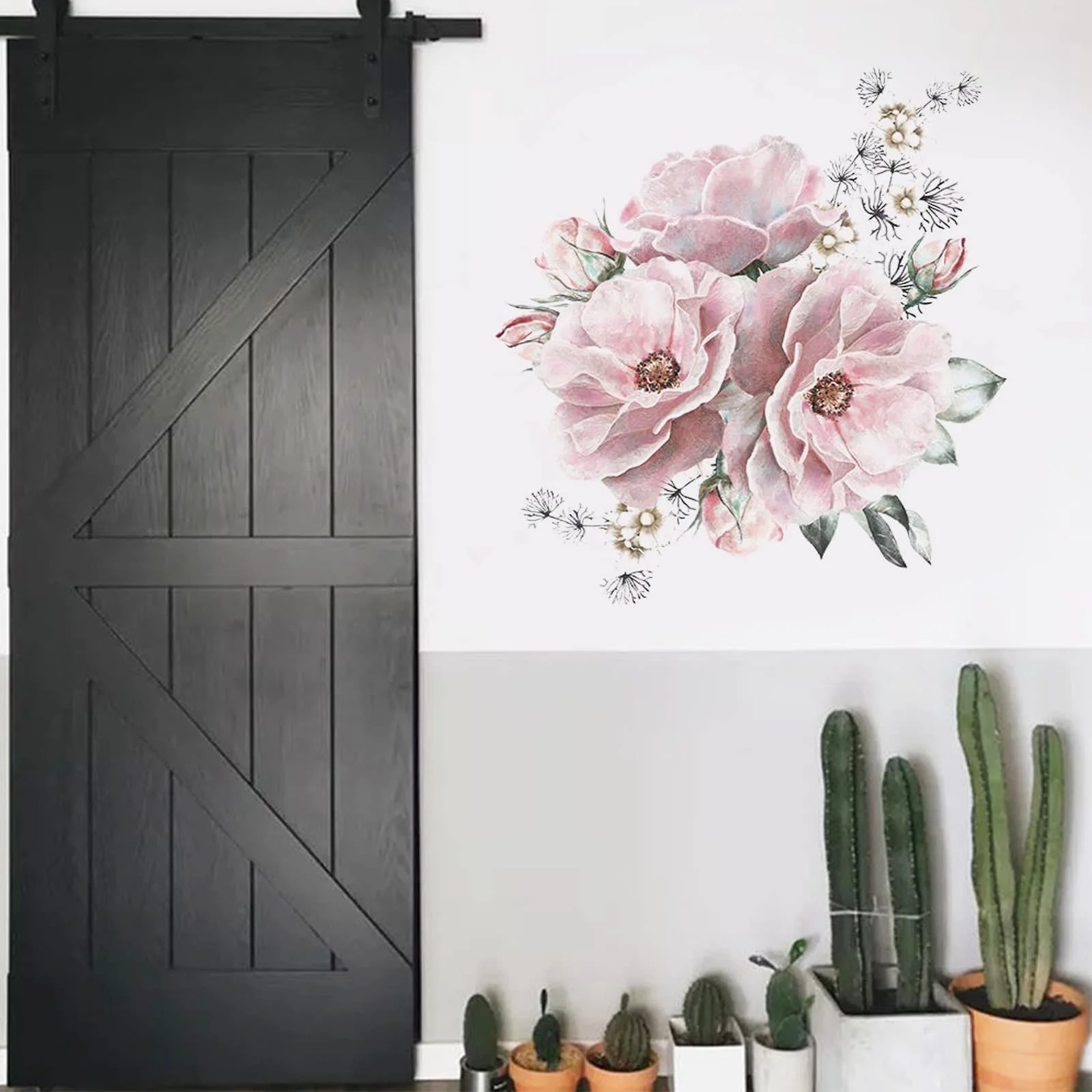 Наклейка на стену Цветы Пионы винтажная водонепроницаемая 44 x 42 см Розовый, фото №4