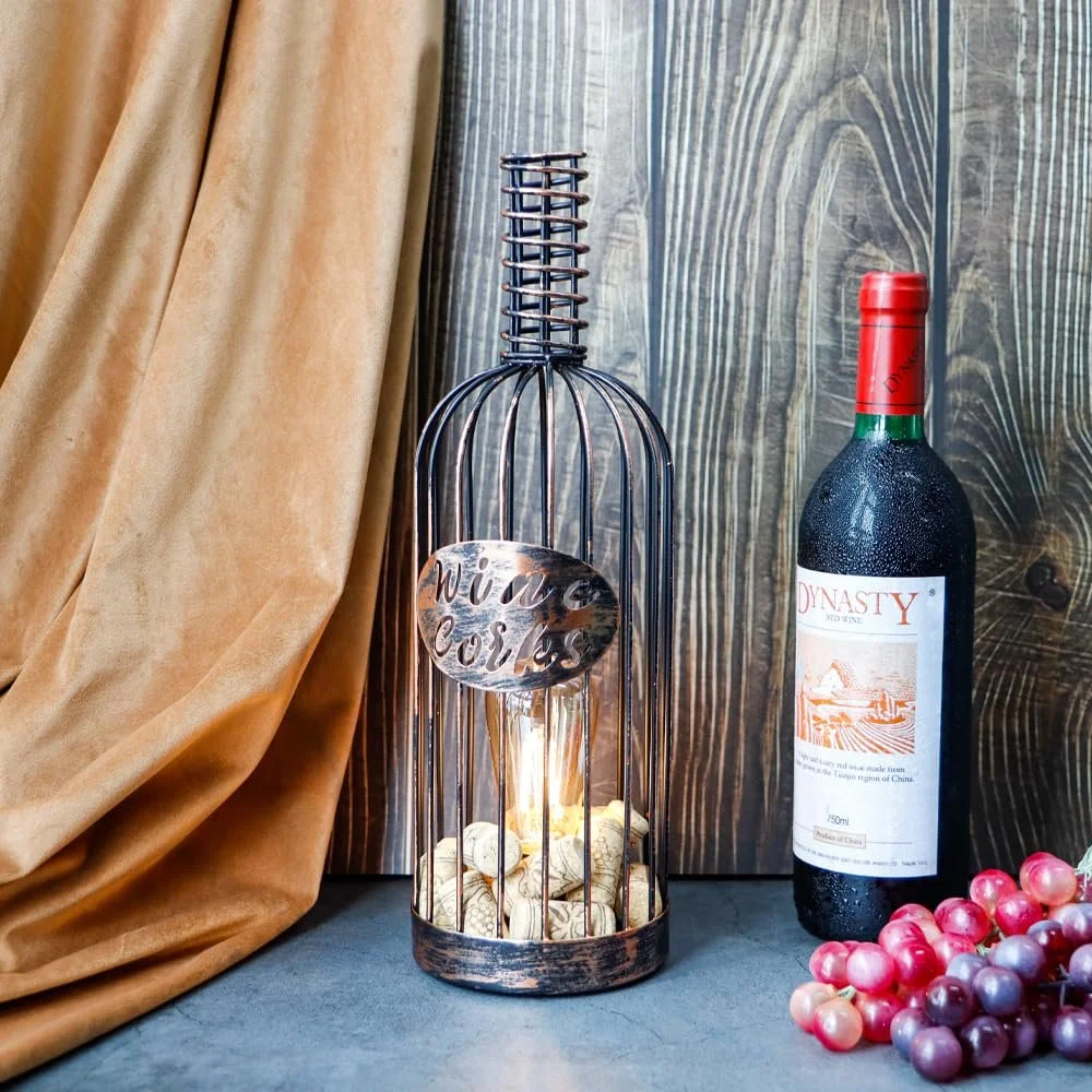 Настільна лампа JHY DESIGN Decorative Battery Operated Wireless Metal Wine Cork Bottle з таймером Black Brushed Gold, фото №5