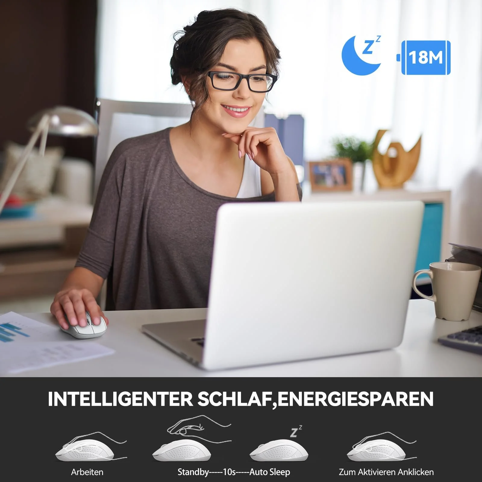 Миша TECKNET Wireless Bluetooth (Tri-Mode: BT 5.0/3.0 + 2.4GHz) Біла, фото №5