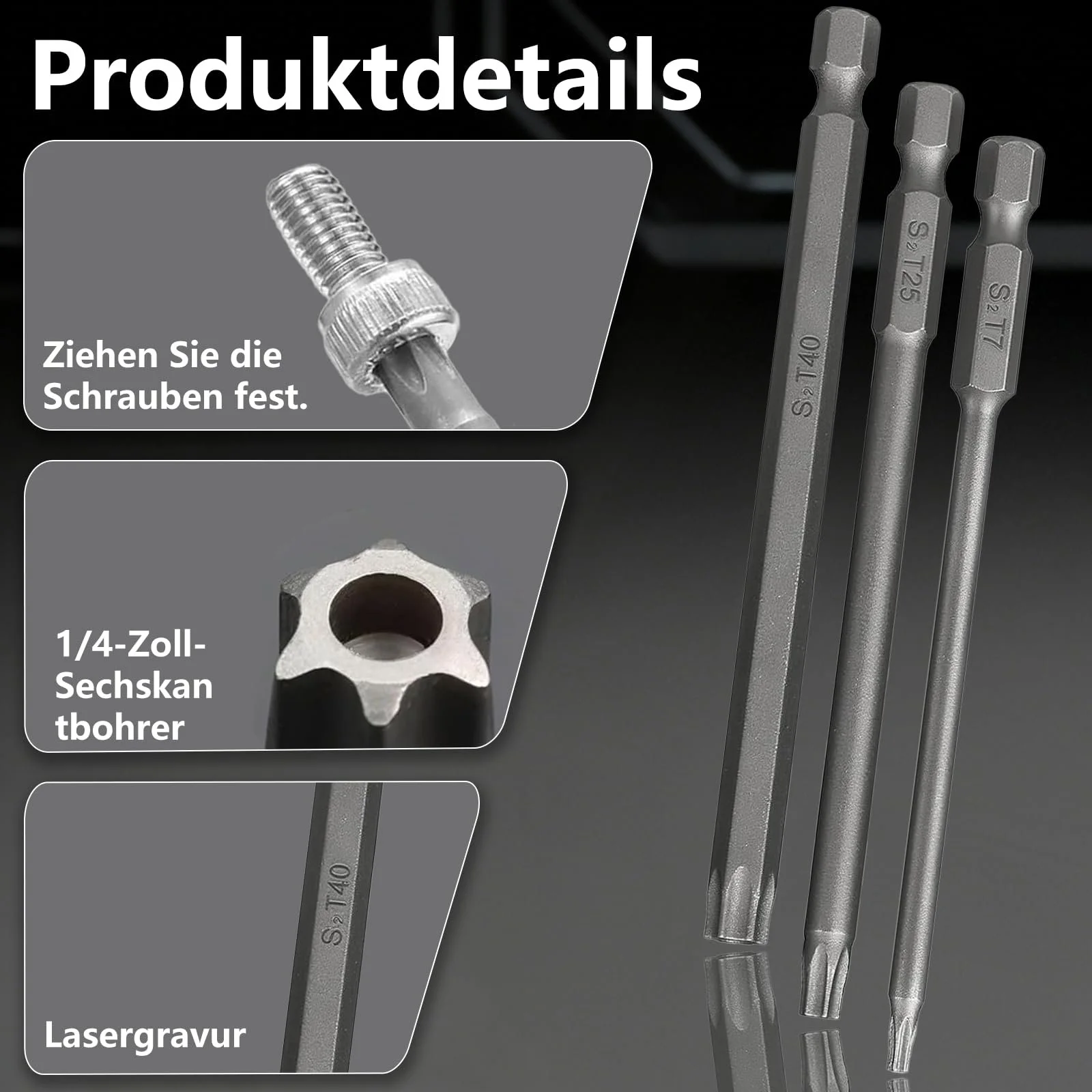 Набір викруток Torx T6-T40 12 одиниць 100 мм S2 сталь, фото №3