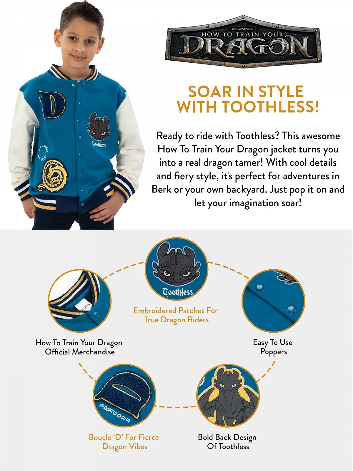 Куртка-бомбер How To Train Your Dragon Беззубик для хлопчиків, фото №5