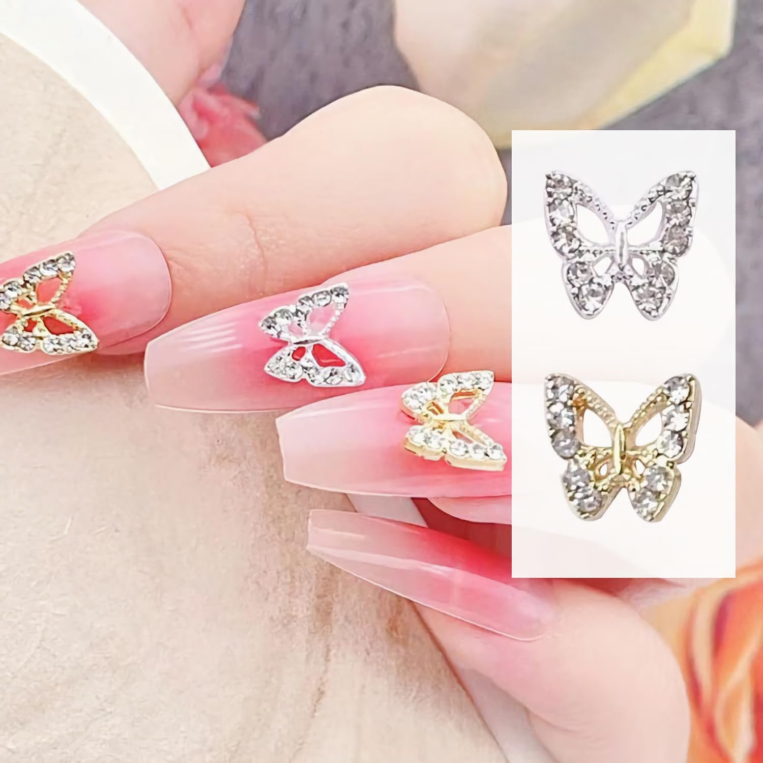 Подвески для ногтей в виде бабочек (40 шт.) Блестки Металл Золото, Серебро, фото №5