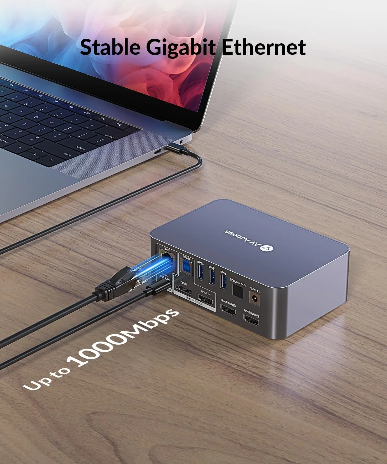 Док-станція AV ACCESS iDock C10 /  USB-C / Подвійний 4K@60Hz / 60W PD / Gigabit Ethernet / Чорна, фото №3