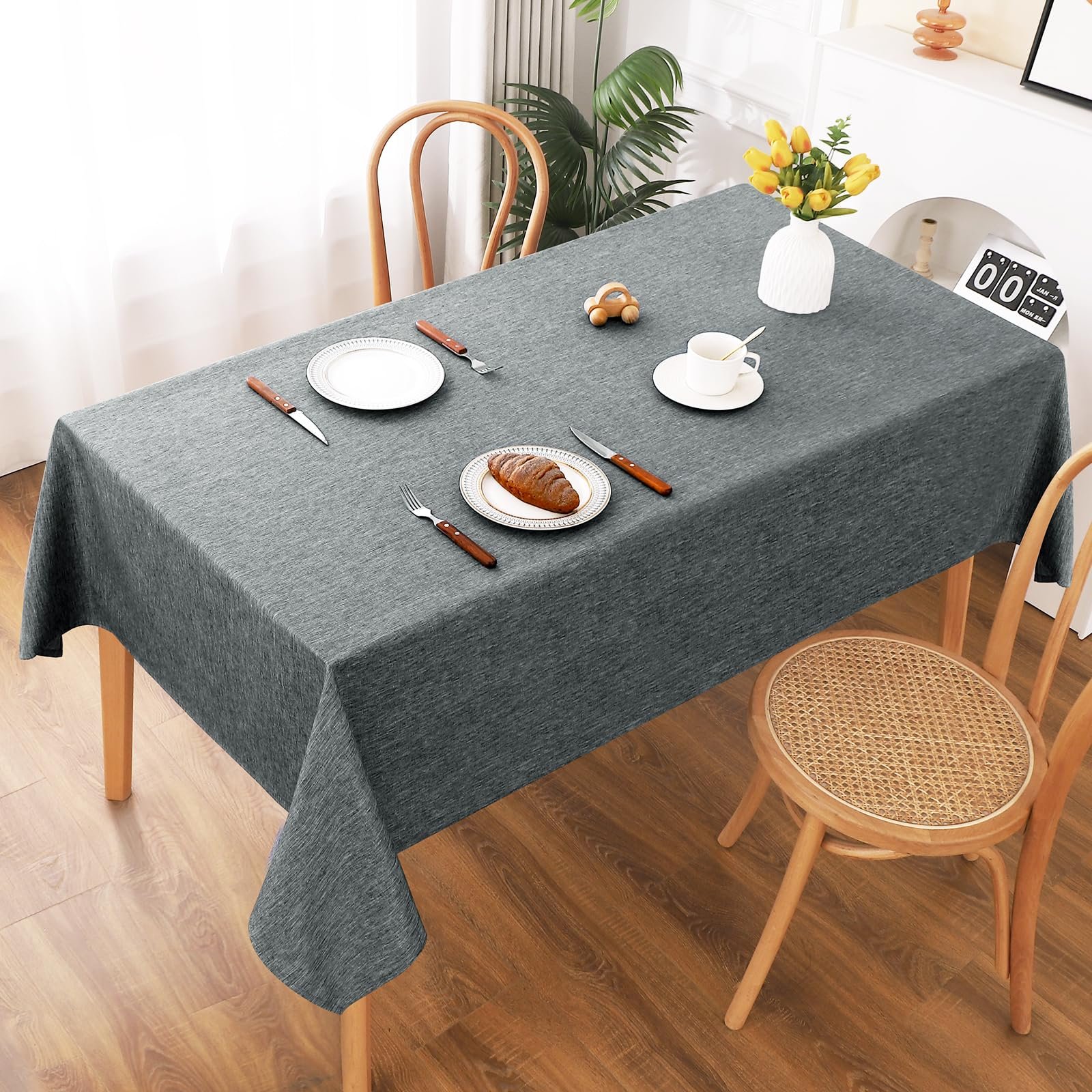 Скатертина AooHome миється під льон водовідштовхувальна Grey 135 x 180 см, фото №6