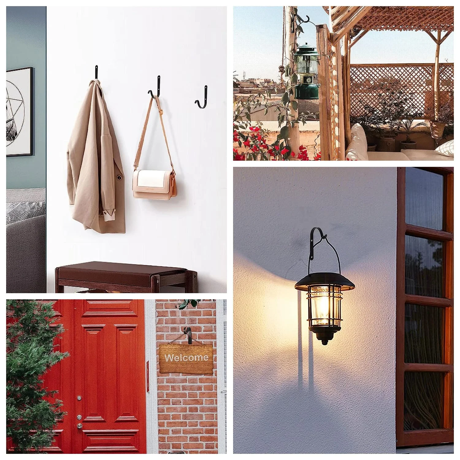 Набор настенных крючков для кашпо 10 шт железные с 20 винтами Черный, фото №5