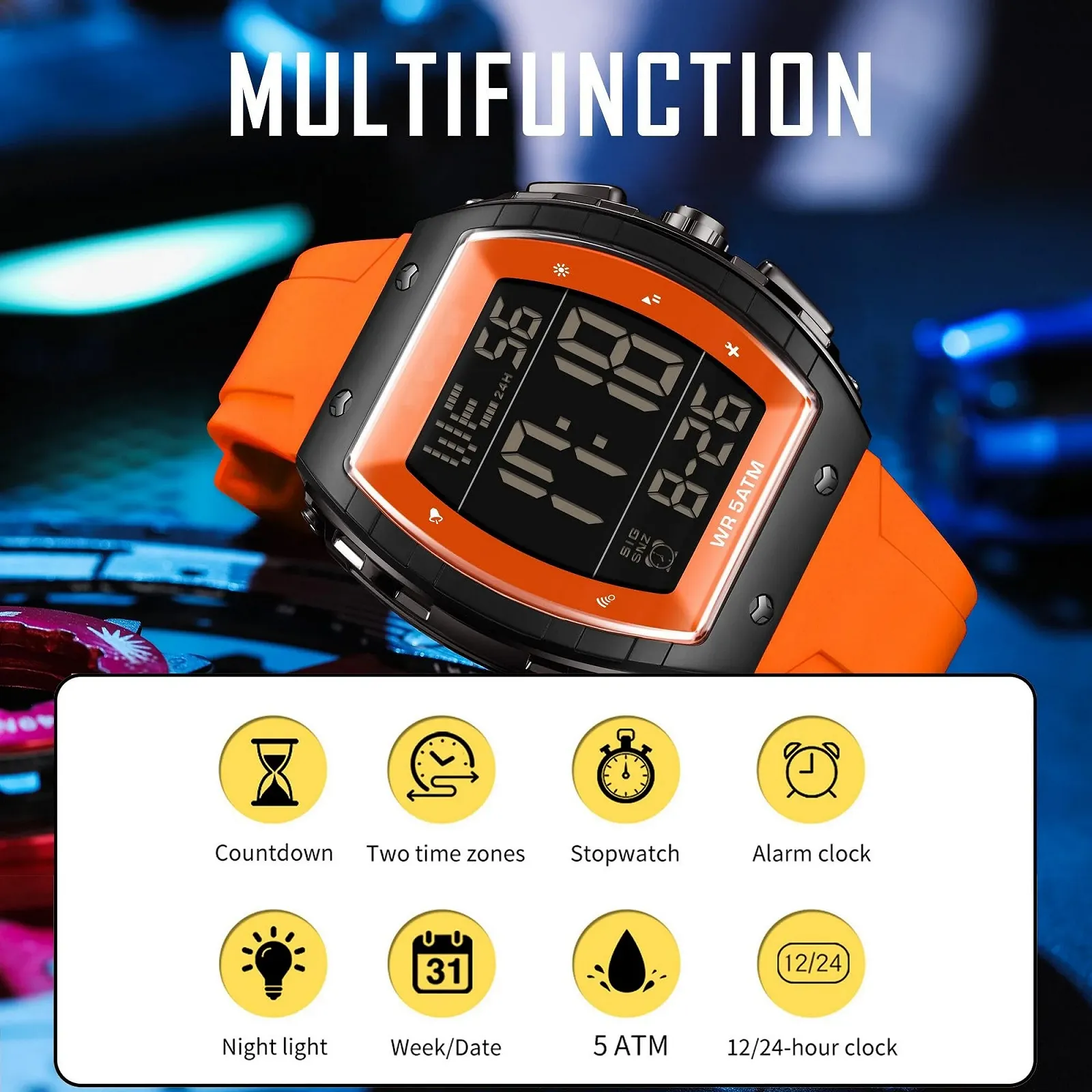 Часы мужские цифровые Findtime Tonneau тактические военные крупные цифры LED будильник календарь силиконовый ремешок, фото №6