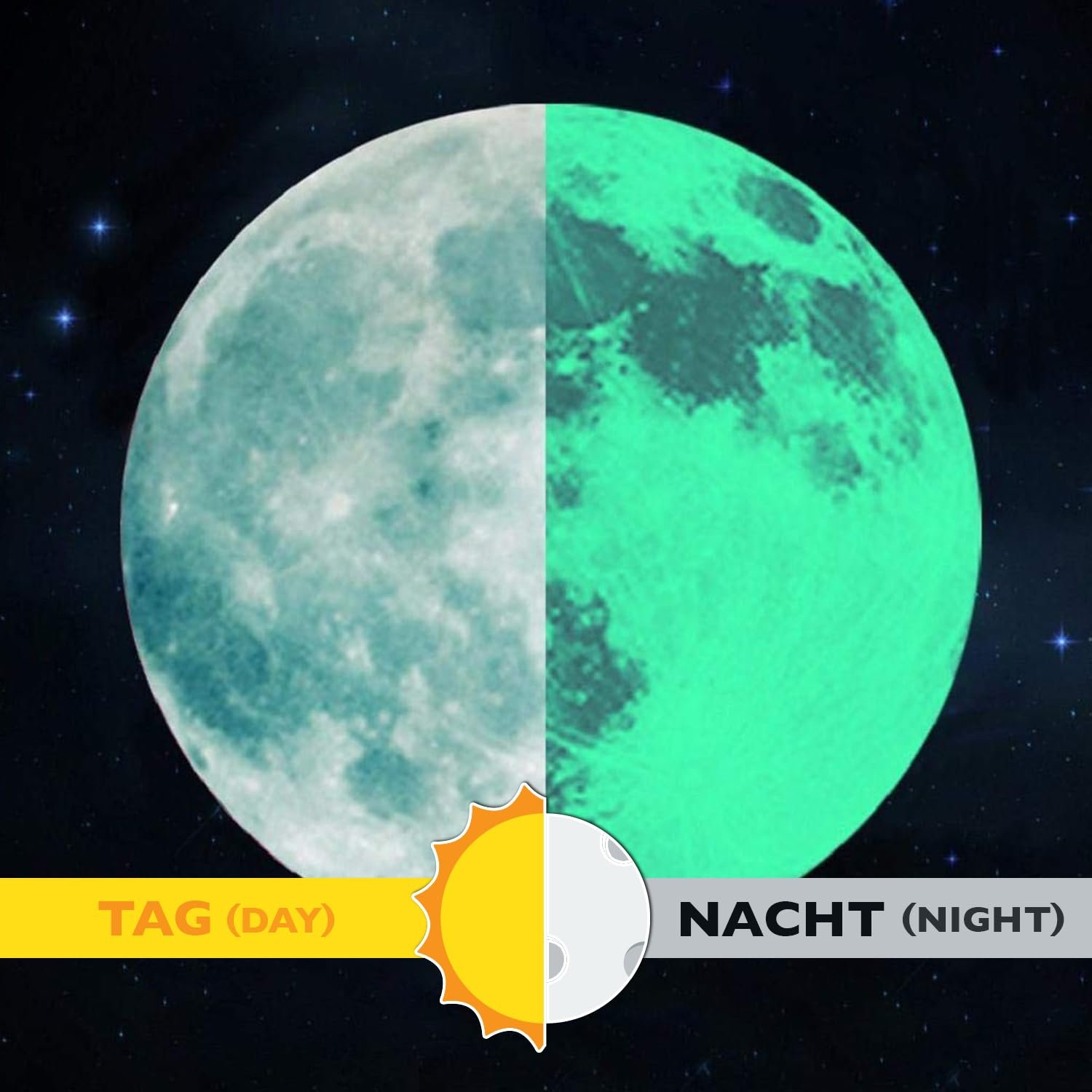 Наклейка на стіну WandSticker4U Світний місяць 30 x 30 см самоклейна флуоресцентна Сіро-блакитний/Зелений, фото №3