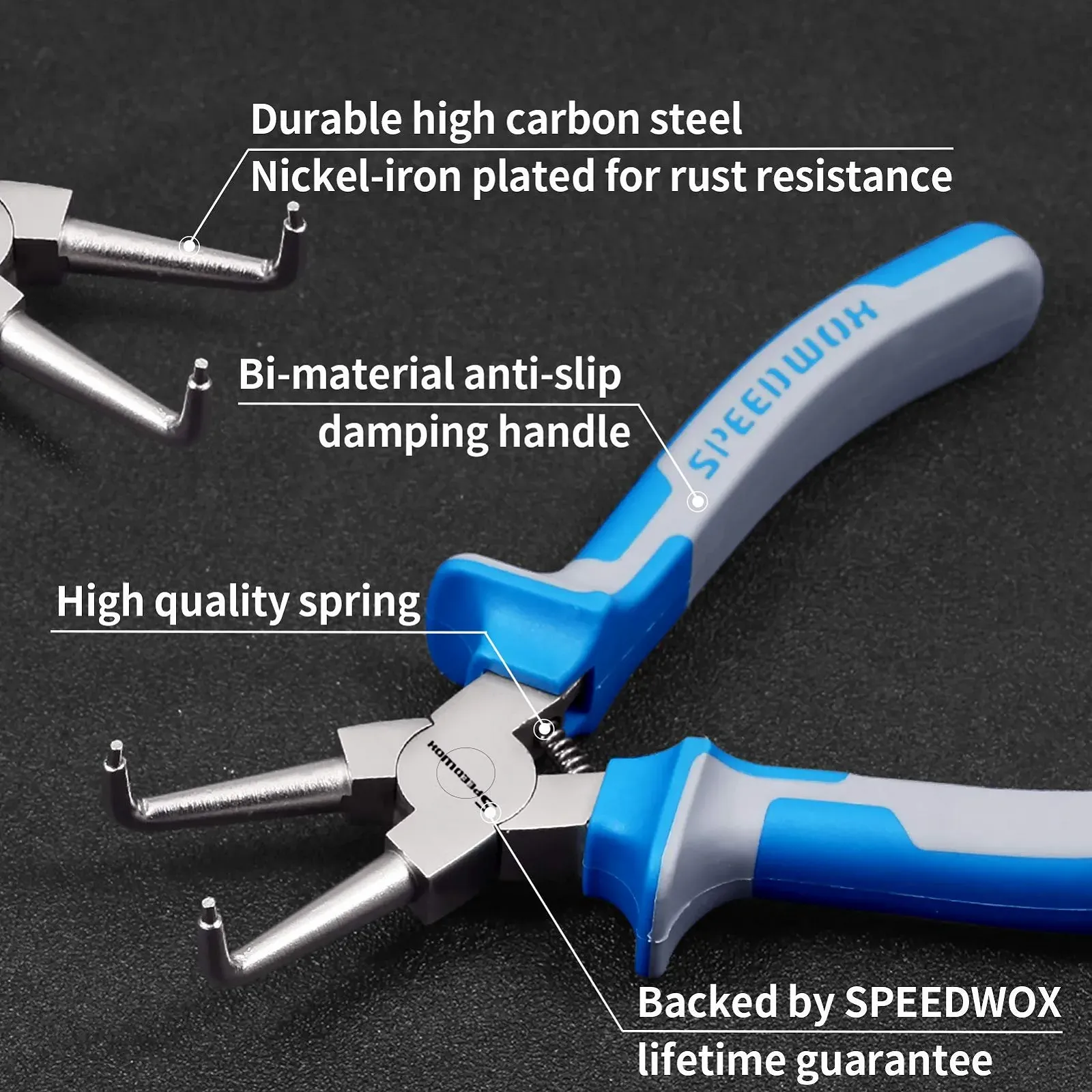 Клещи для стопорных колец SPEEDWOX, внутренние клещи для стопорных колец с прямыми губками, 7 дюймов, клещи для C-образных колец, фиксированный наконечник, удобные TPR ручки, фото №3