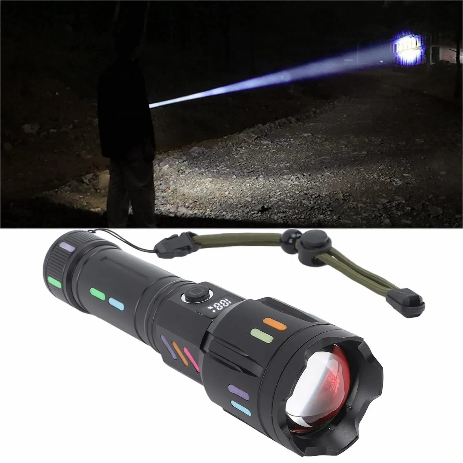 LED Фонарь Pilipane Zoomable Ручной фонарь для улицы Белый Длинная дистанция Индикатор уровня заряда батареи Алюминиевый сплав USB Type C, фото №7