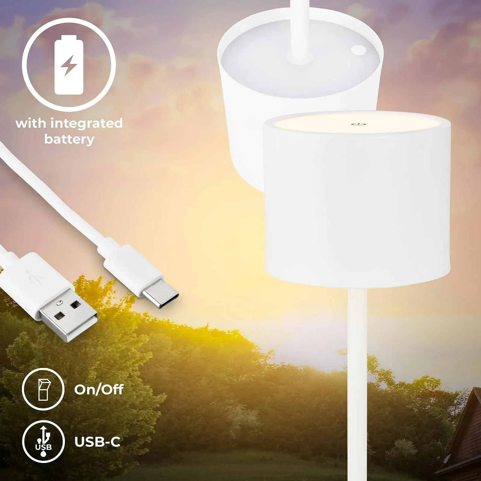 Світлодіодна настільна лампа B.K.Licht бездротова IP44 зі ступінчастим димуванням змінна батарея 39,5 см біла, фото №4