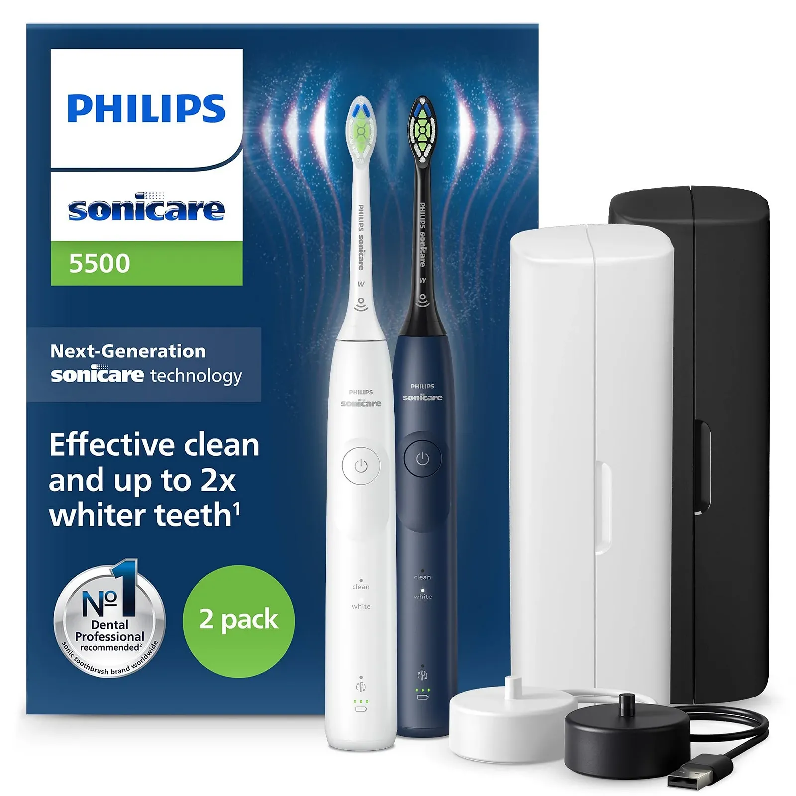 Электрическая зубная щетка Philips Sonicare 5500 HX7119/01 2 шт Белая и темно-синяя, фото №1