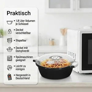 Миски для мікрохвильової печі Lantelme Набір 2 шт 1.8 л з паровим клапаном Чорний synthetic.ua - Фото 1