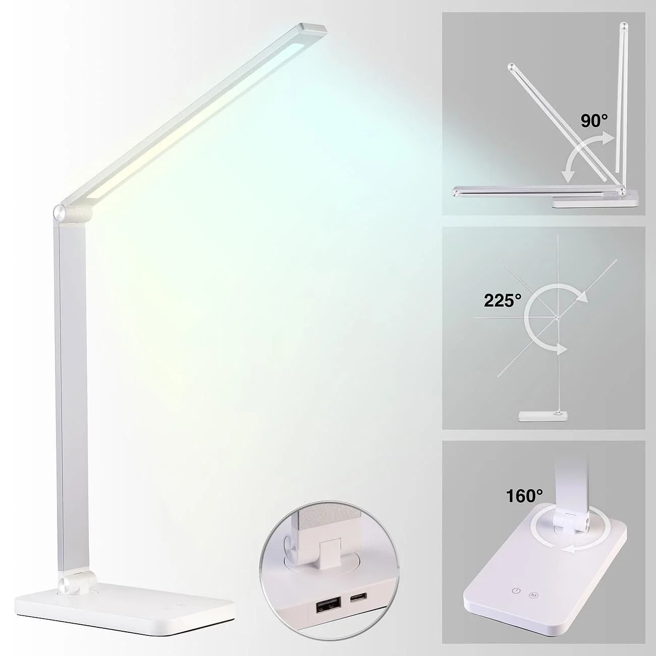 Настольная лампа Lunartec Desk Lamp Battery Алюминиевая CCT 280 Лм Аккумуляторная Серебристая/Белая, фото №2