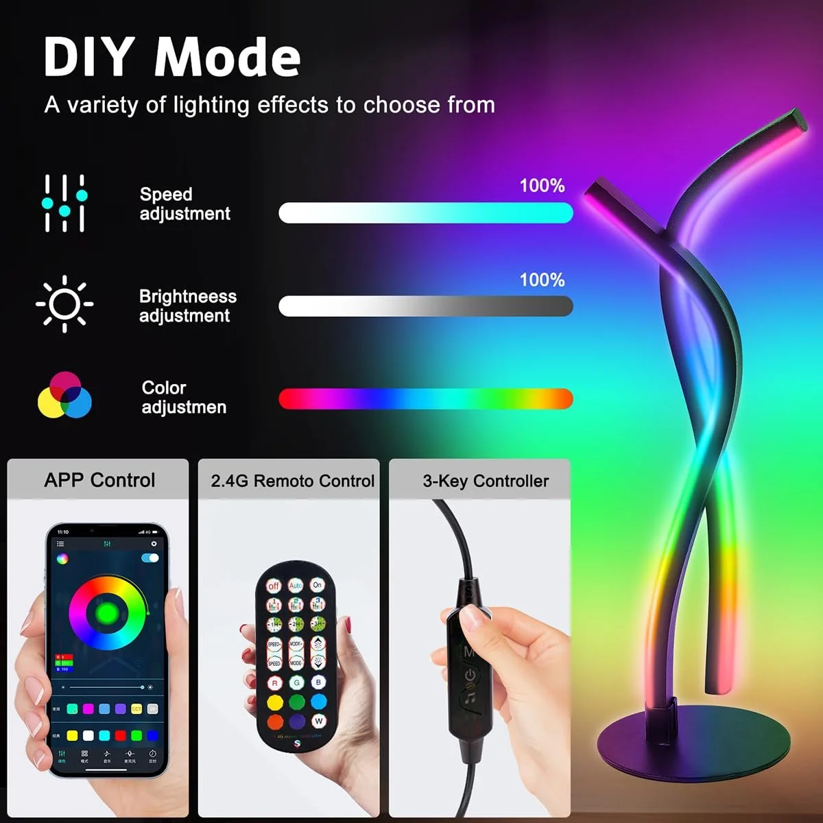 Настільна лампа LED Bedside Lamp RGB Warm White Dimmable Spiral App Control, фото №4