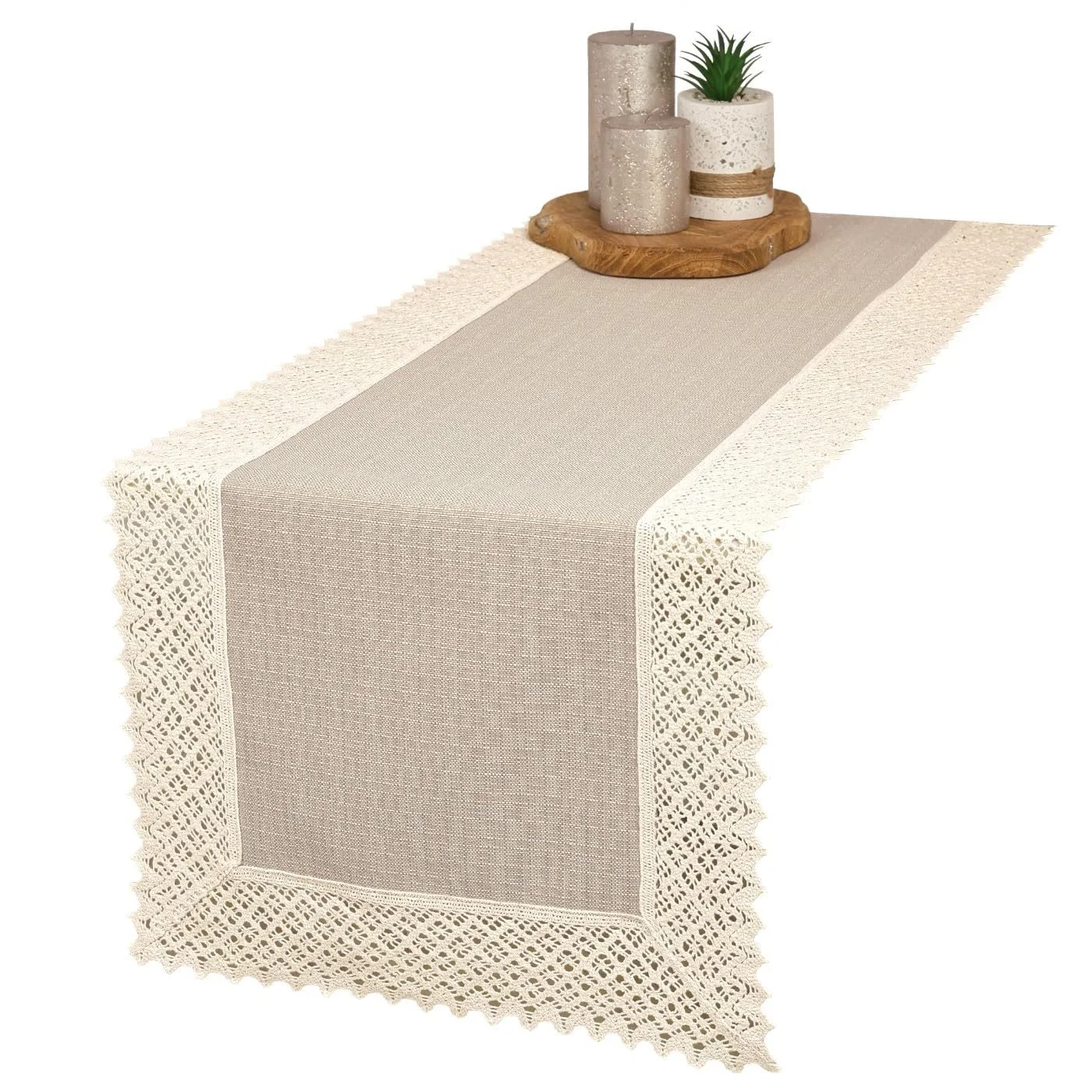 Ранер Linen Look Lace 40 x 80 см 230 г/м² Cotton Polyester Beige / Ecru Mottled, фото №1 Ранер Linen Look Lace 40 x 80 см 230 г/м² Cotton Polyester Beige / Ecru Mottled, фото №1