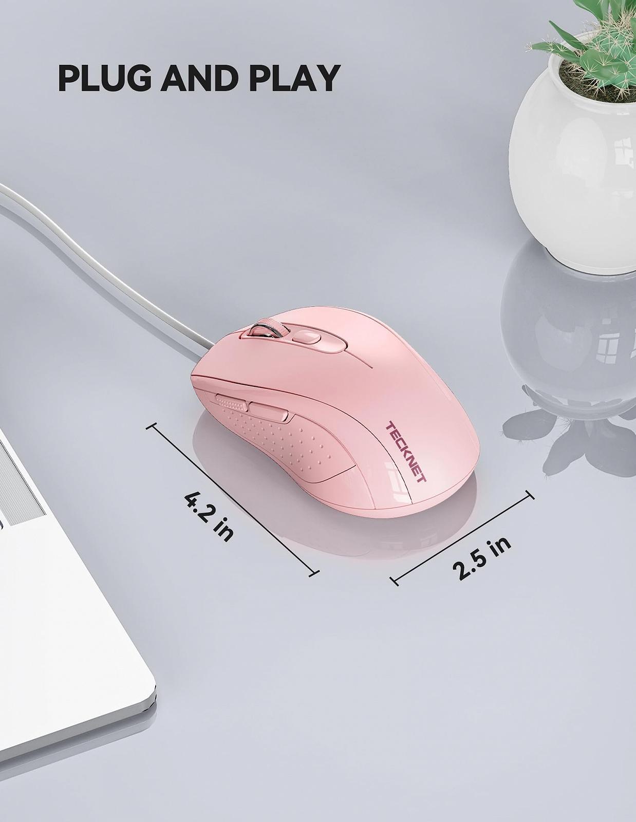 Мышь проводная TECKNET оптическая 6400 DPI 6 кнопок Розовая, фото №5