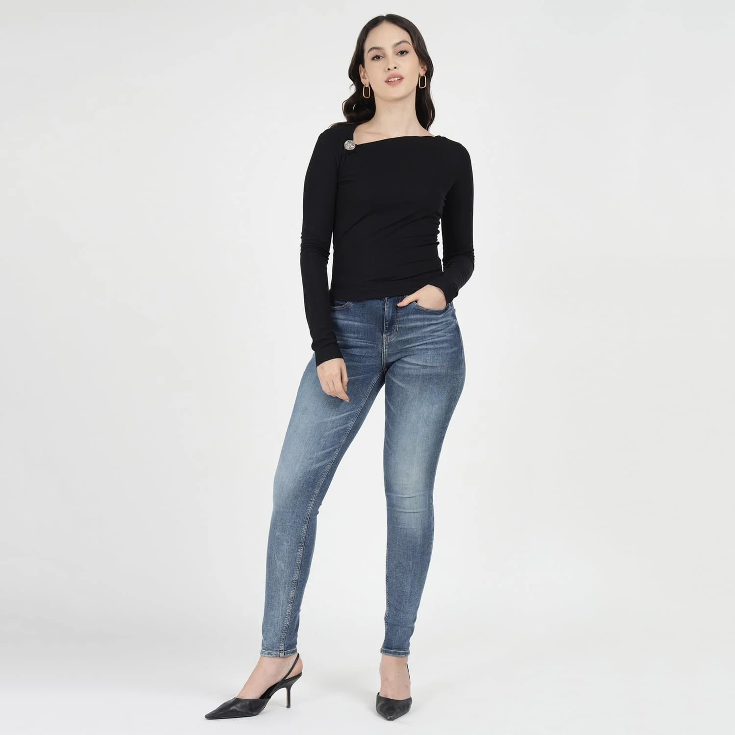 Сорочка з довгими рукавами GUESS FEBE, чорна (Jet Black), маленька, фото №2