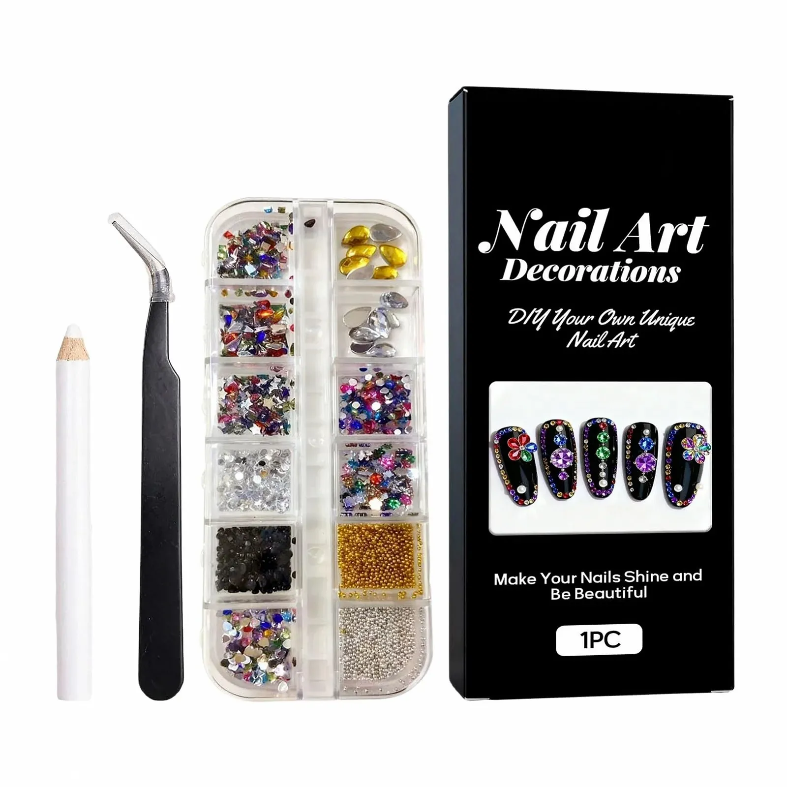 Камені для нігтів Kristalle und Perlen з пінцетом Salon & Home Manicure Design, фото №1
