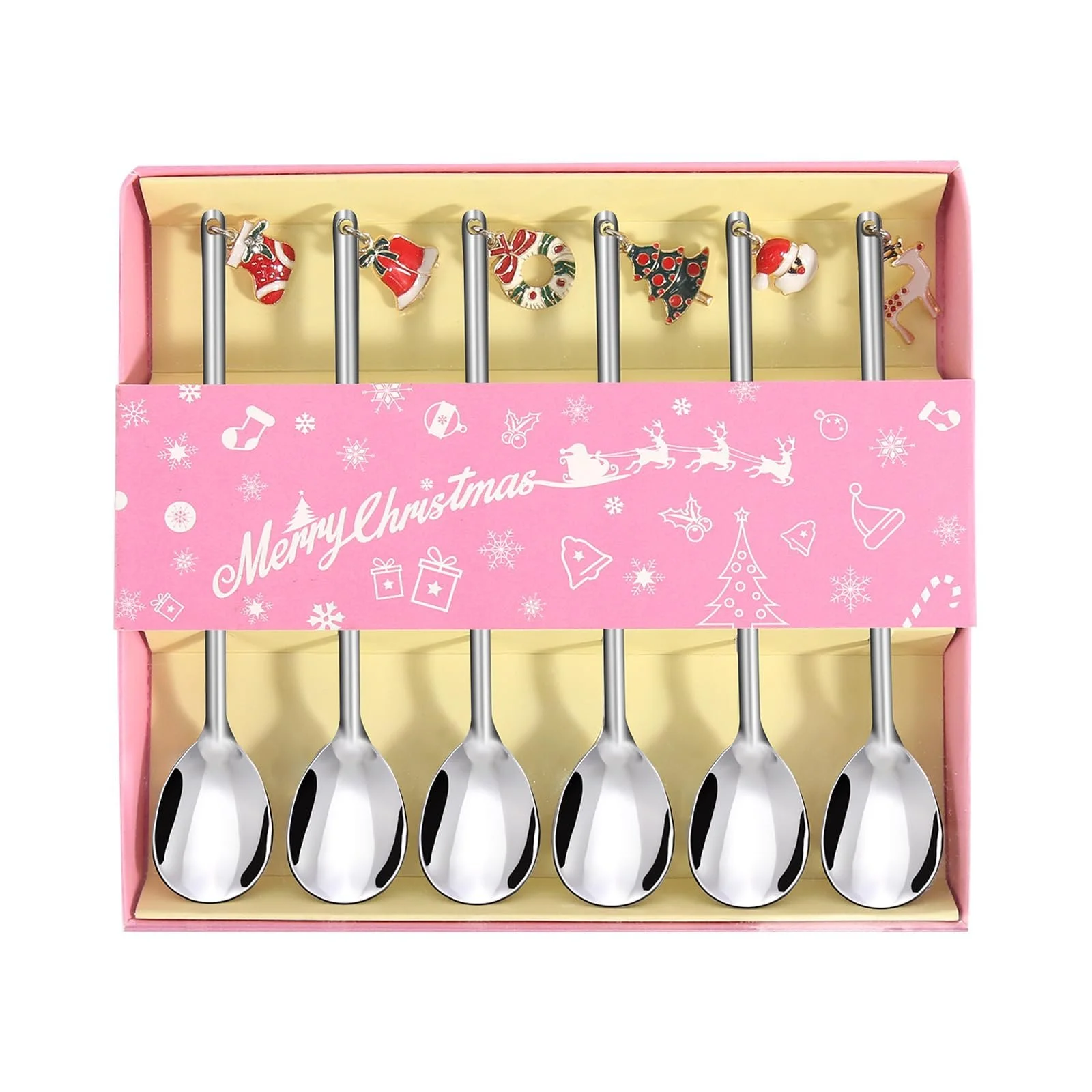 Набор рождественских ложек 6 шт, нержавеющая сталь, рождественская чайная ложка, рождественские столовые приборы, рождественская ложка для Рождества, фото №1