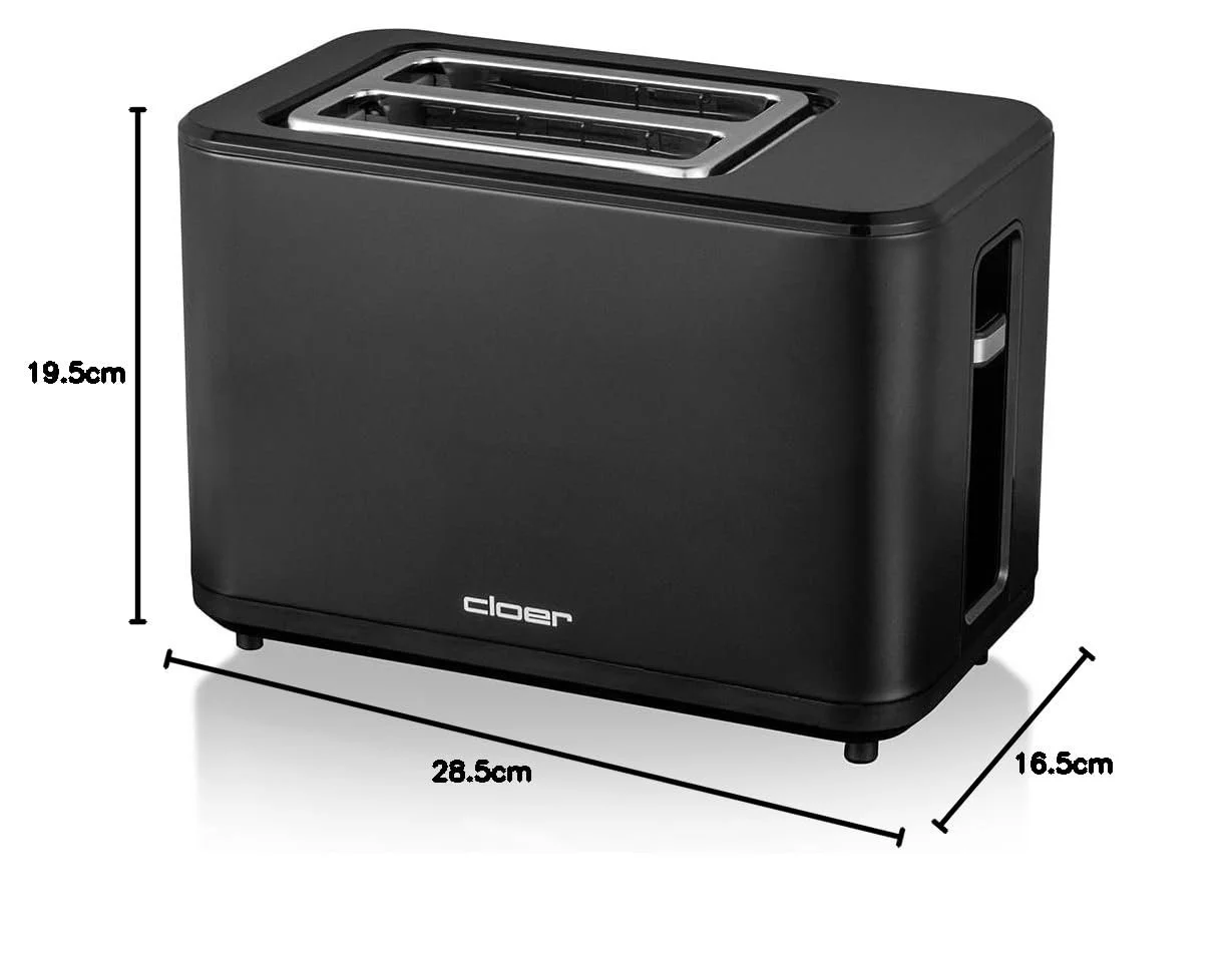Тостер цифровий Cloer на 2 скибки 3930, сенсорна функція, 750-900 Вт, індикація залишкового часу, функція розморожування, функція підігріву, насадка для булочок, 7 рівнів підсмажування, висувний піддон для крихт, чорний, фото №8