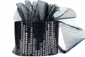 Фатин для бантиков Лентомания 6 см темно-синий с серебристыми кругами-блестками (Tulle6-drkblsqn) - Фото 1