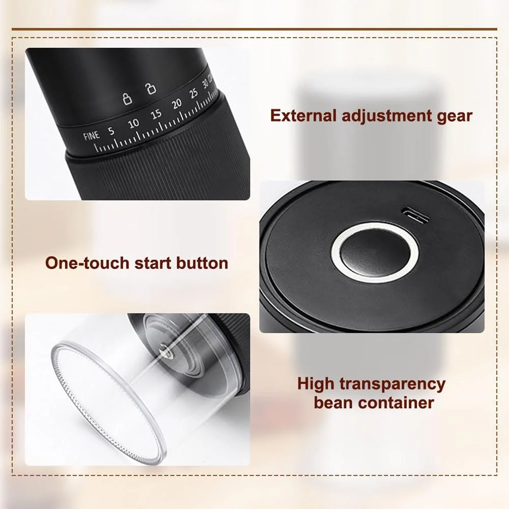 Електрична кавомолка Бездротова еспресо-кавомолка USB Перезаряджуваний з 30 регульованими налаштуваннями для дому, офісу, подорожей, фото №3