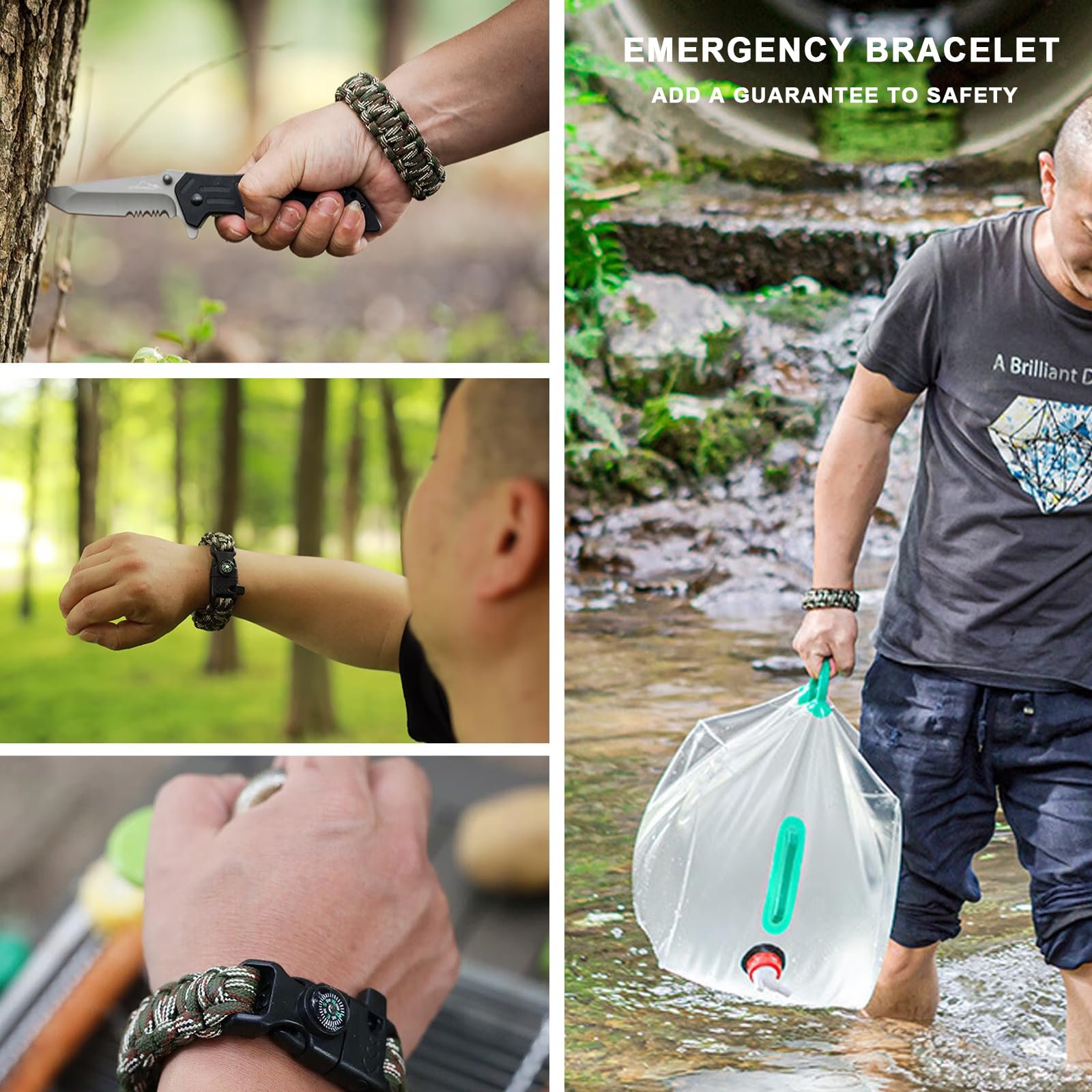 Браслети Sipiris Paracord Survival, 6 шт., комплект для виживання, браслет для активного відпочинку, походів, кемпінгу, катання на човнах, аварійних ситуацій або інших видів активного відпочинку (3 кольори), фото №6